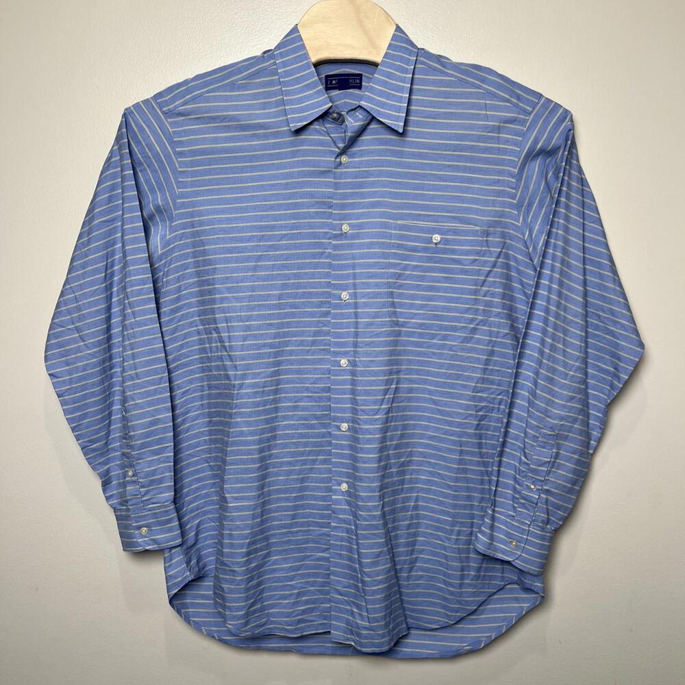 J.McLaughlin Men's‎ Long Sleeve Button Up Shirt L Blue Yellow Striped Pocket